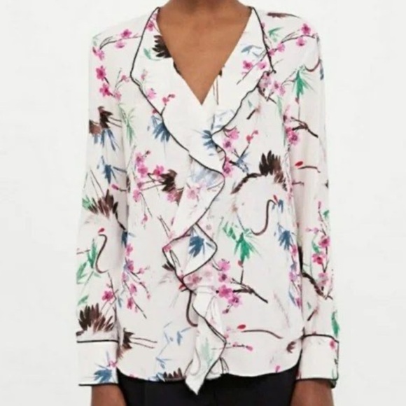 Zara long sleeve ruffle blouse floral print size medium - Picture 1 of 6